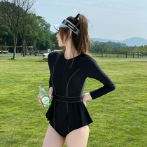 2021 new swimsuit female summer Korean ins long sleeve gathering belly thin conservative triangle hot spring swimsuit