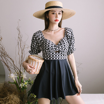 Swimsuit Women summer 2021 New Vintage Conservative small breasts gathered to cover belly slim one-piece dress hot spring resort swimsuit