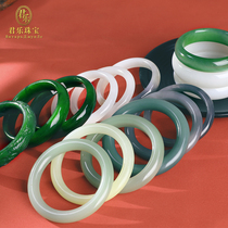  (Junle Jewelry)Xinjiang Hetian jade Jasper jade round bar bracelet Smoke purple lotus root powder hand string round beads old female