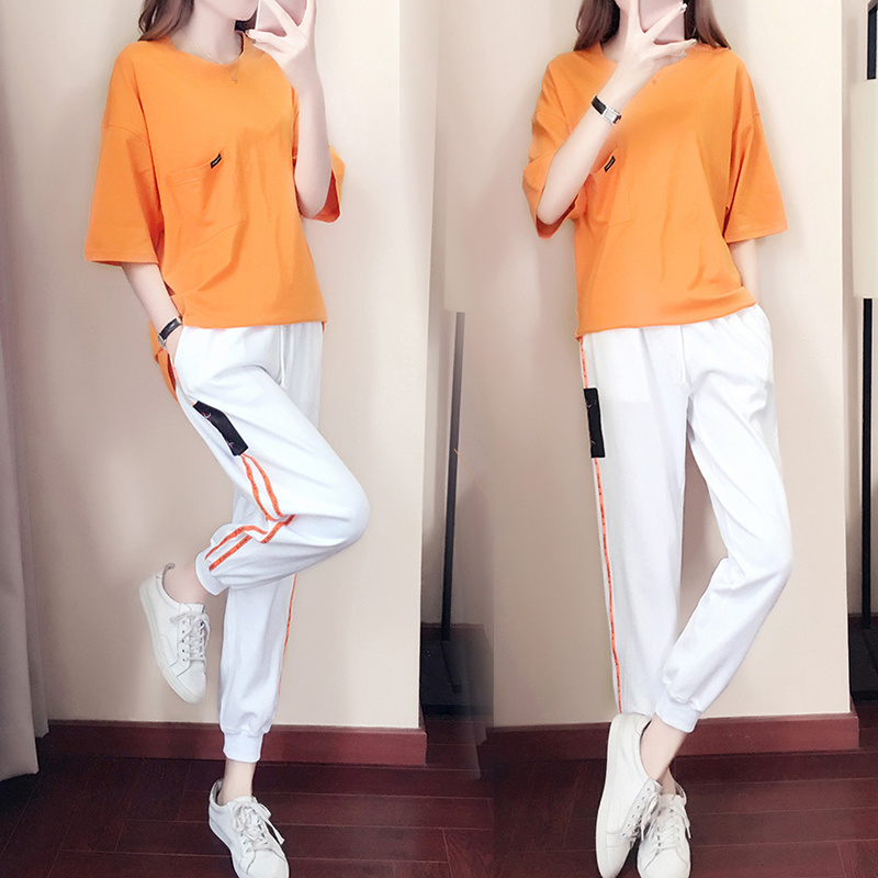 Sports and leisure suit women's summer 2020 new fashion Korean version loose short-sleeved trousers trendy brand hip-hop two-piece suit