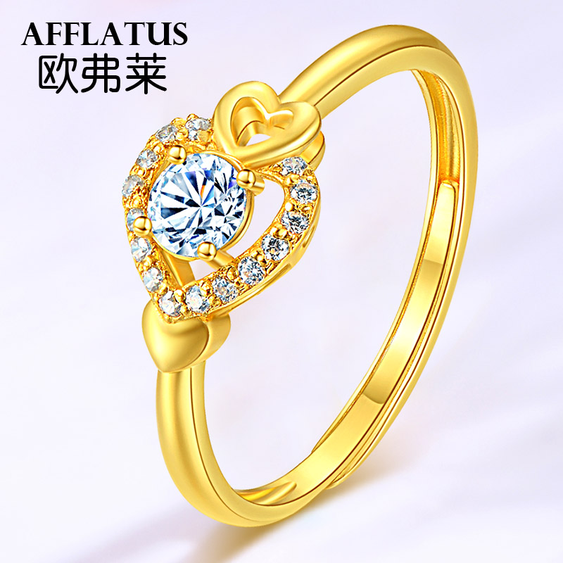 Gold ring heart-shaped 24K pure gold opening fine section 999 pure gold female ring peach heart ring adjustable proposal ring
