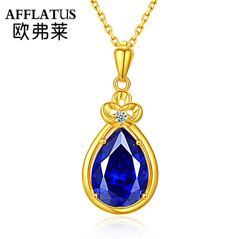Gold necklace woman 999 - foot gold crack chain sapphire 24K pure gold - Korean version is simple