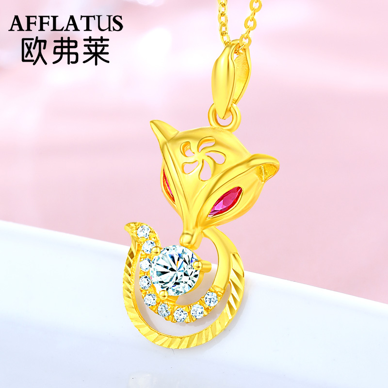 24K gold necklace fox pure gold pendant girlfriend 999 foot gold kkkull chain to give her birthday present