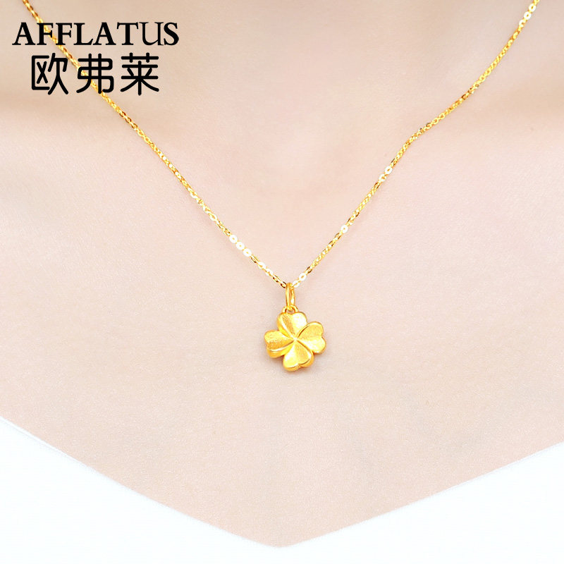2022 New gold necklace woman 999 gold four - leaf pendant 24K pure gold 3D hardware lock chain