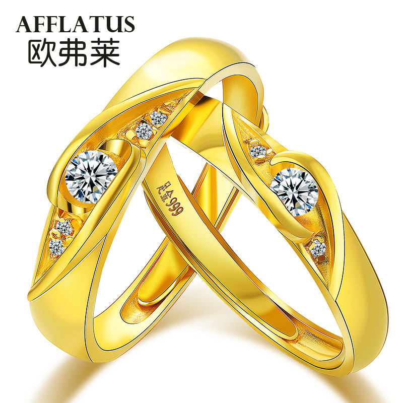 A pair of men and women to ring 24K pure gold diamond ring married wife gift