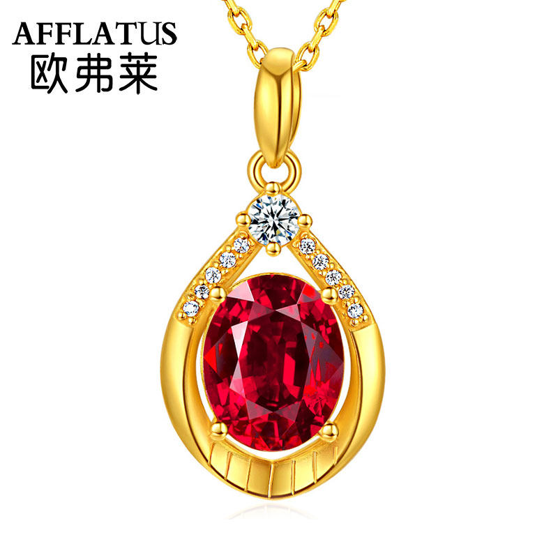 999 Gold Necklace Female Drops 24K Pure Gold Pendant Ruby Fine Tide Birthday Gift to Girlfriend