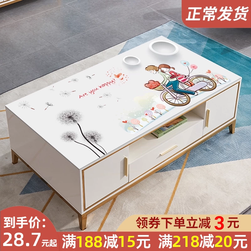 Bàn cà phê khăn trải bàn PVC chống thấm nước chống co giãn hình chữ nhật Châu Âu bằng nhựa mềm kính TV tủ cà phê bàn ​​pad lưới đỏ - TV