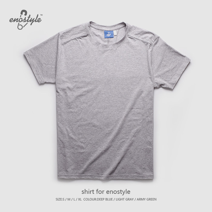 （断码清仓）enostyle纯棉修身短款打底圆领男式T恤灰蓝墨绿色