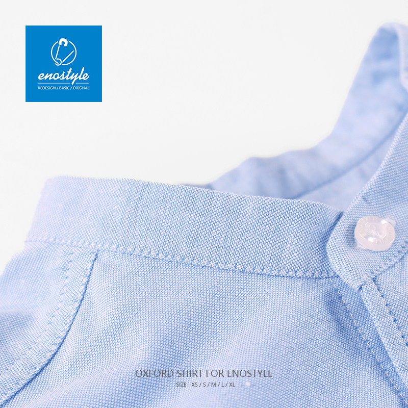 enostyle衬衫男韩版长袖纯棉立领牛津纺青少年休闲打补丁男士衬衣