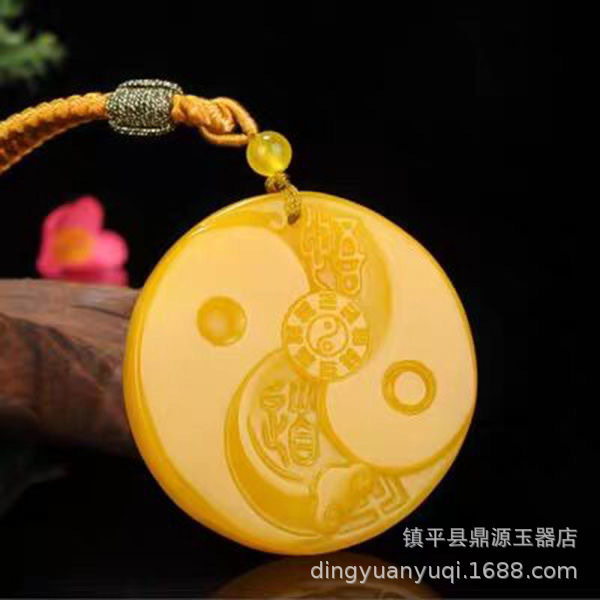 新疆とモンゴルの模造黄翡翠ペンダント、金色の絹翡翠観音菩薩像、黄龍翡翠八卦ペンダント、ユニセックス。