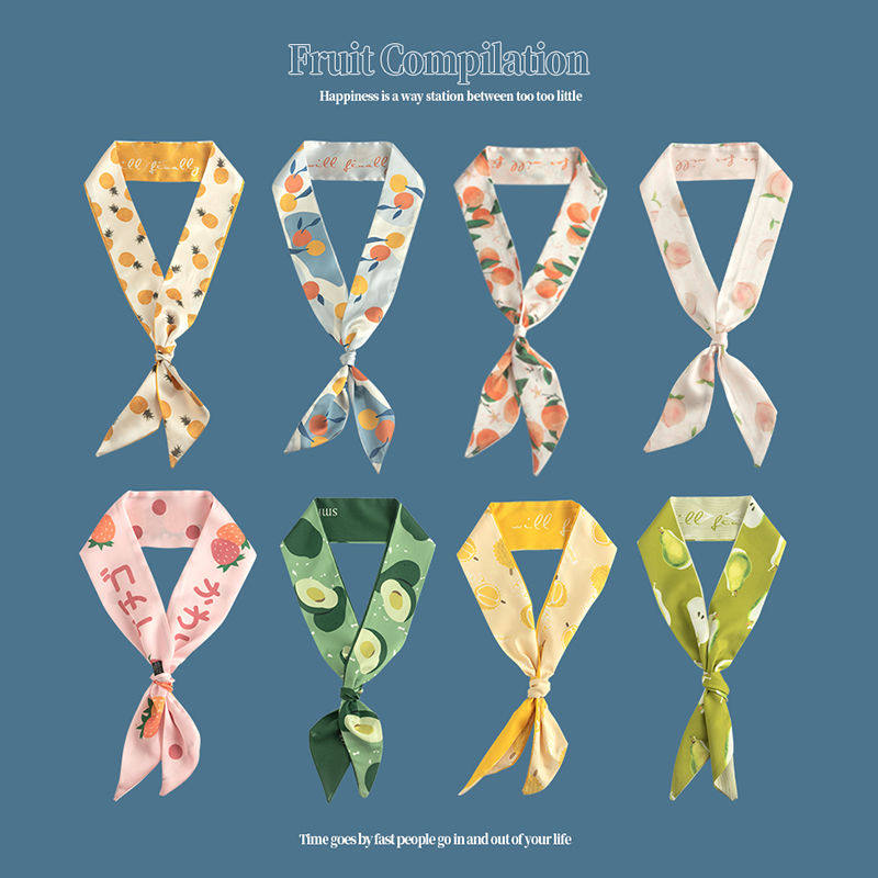 Strip slim narrow small silk towels Women's spring autumn Summer Yellow Zhair with knitted hair ribbon tied with packing accessories flutter with belt