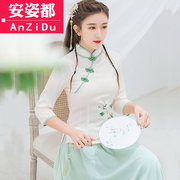 Trung Hoa Dân Quốc cô gái mặc áo sườn xám cải thiện gió Trung Quốc Tang phù hợp với mùa hè retro gió hàng ngày Han quần áo quần áo trà Trung Quốc