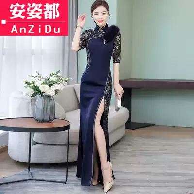 Cheongsam Long Edition Elegant Dress Spring 2019 New Chinese Style Women Vintage Modified Cheongsam Dress Evening Dress