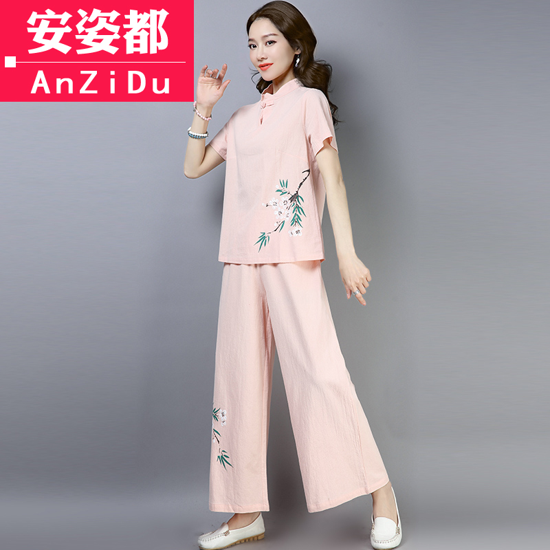 Trung Hoa Dân Quốc retro quần áo Phật giáo Summer Trung Quốc gió Tang phù hợp với bông và trà gai quần áo Zen-Phong cách Zen mang phong cách Zen mang phong cách của phụ nữ