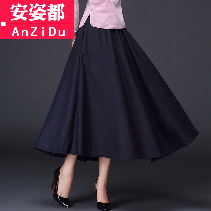 Autumn Winter New China Wind Women's Clothing Retro Art Tight Waist Half Body Dress Woman Cotton Linen Dress With Large Size Swing Skirt