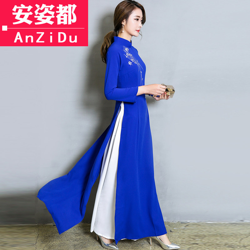 Improved Odei Qipao Dress Autumn Winter China Wind New Style Walking Show Qipao Woman Long Version Long Sleeve Retro Temperament Foreign Dress