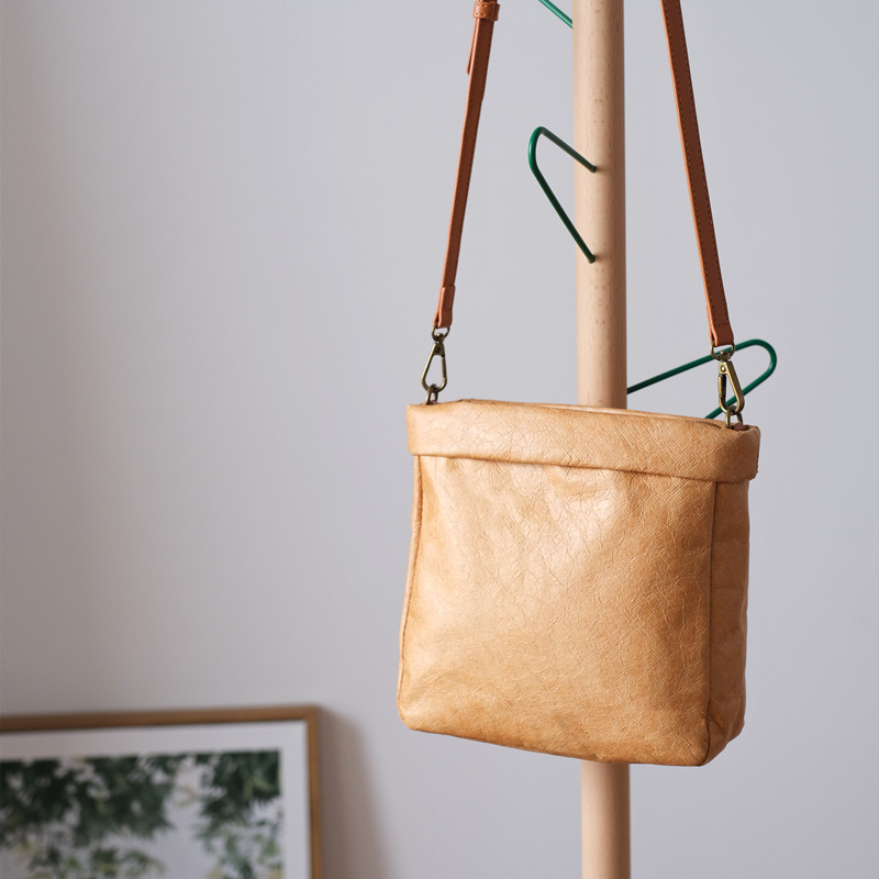 Minimalist DuPont Paper Waterproof Kraft Paper Crossbody Bag for DJI Pocket 3, Small Square Vintage Japanese Style Pleated Bag for Women - Thumbnail 5
