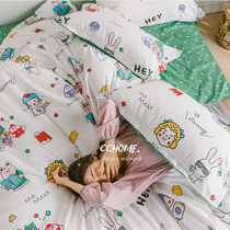 Cotton cartoon bedding four-piece bed hats cotton boy childrens bed single quilt cover three 4-piece girl