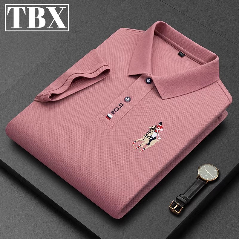 High-End Mercerized Cotton Polo Shirt Men's Short-Sleeved T-Shirt 2026 New Casual Lapel Pink Long-Sleeved Men's Style