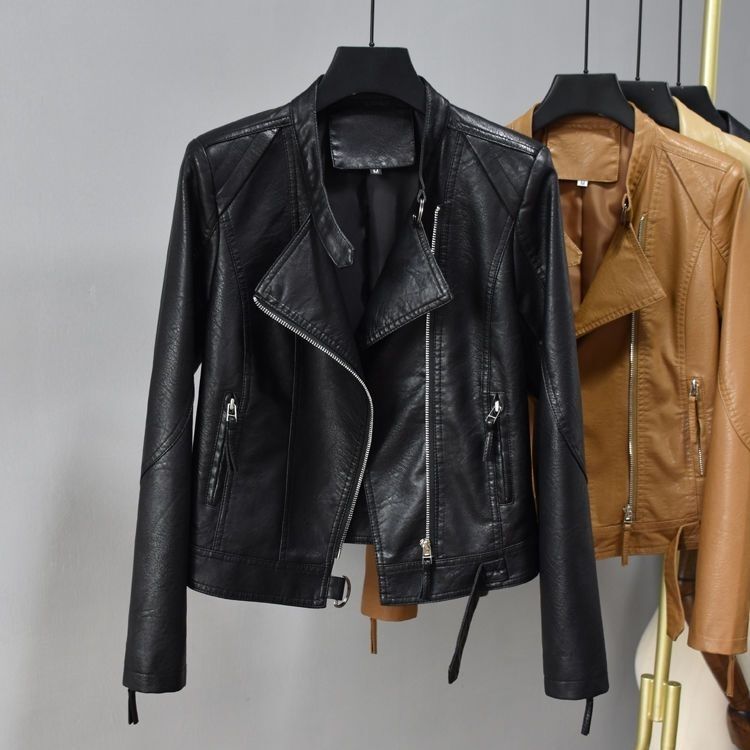 2026 Autumn and Spring New Leather Jacket for Women, Short Slim Fit Leather Jacket, Casual Stand Collar, Tiktok Popular Leather Jacket 2026 Autumn and Spring New Leather Jacket for Women, Short Slim Fit Leather Jacket, Casual Stand Collar, Tiktok Popular Leather Jacket