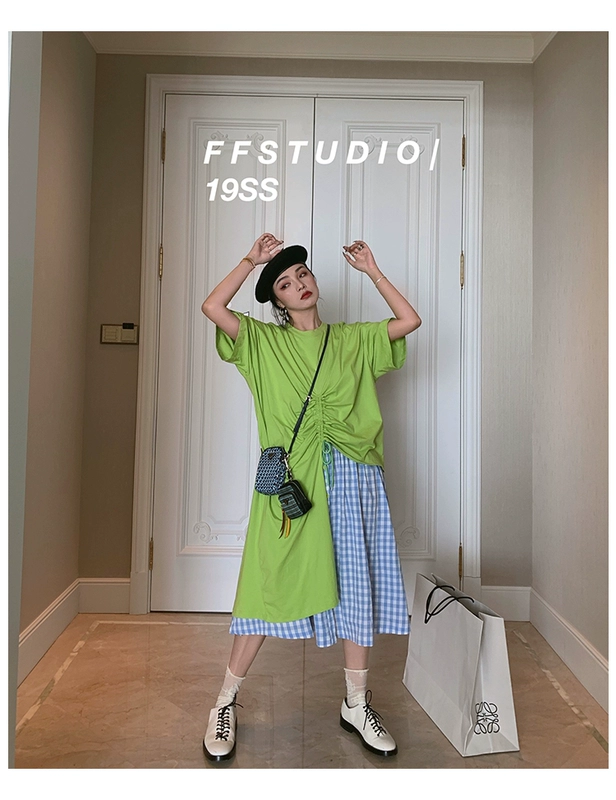 FFSTUDIO tùy chỉnh váy không tay treo nữ 2019 hè mới khí chất retro Một chiếc váy xếp li từ - A-Line Váy