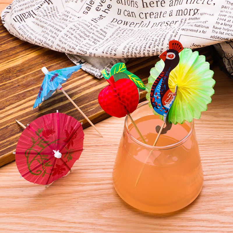 Flower Sign Cocktail Decoration Small Umbrella Sign Fruit Sign One-off Creative Little Paper Umbrella Mini Small Umbrella Art Toothpick