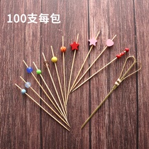 Disposable flower sign color bamboo stick fruit stick creative fruit toothpick cocktail decoration sign fruit snack fork