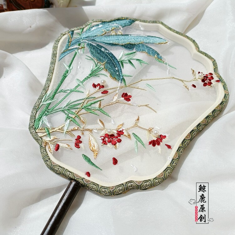 Whale deer original banana leaf purple shank shaped retro fan single-sided Han clothing accessories palace fan photo props