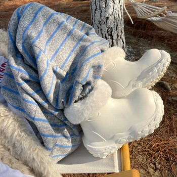 Waterproof Thick-Soled Height-Increasing Snow Boots for Women 2025 New Winter Water Shoes with Fleece Lining, Warm Cotton Shoes, Non-Slip Outdoor Cotton Boots