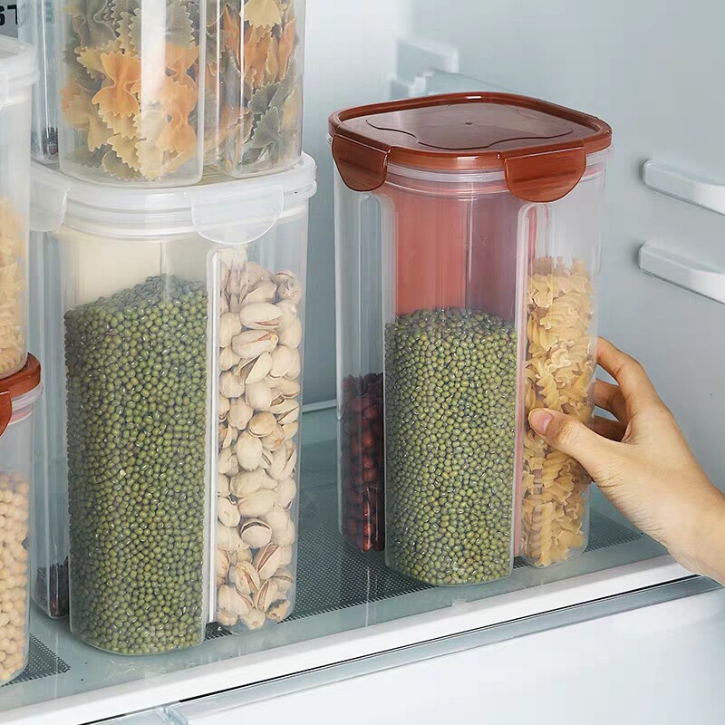Sealed cans kitchen grain cans household food sealed storage cans rice beans grid plastic storage box