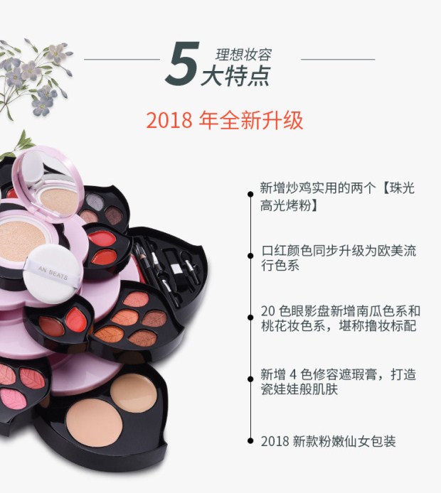 Lắc cùng mạng đỏ hồng xoay lớn mận trang điểm hộp trang điểm đĩa hoa đặt phấn mắt hộp mô hình vụ nổ - Bộ trang điểm phấn má