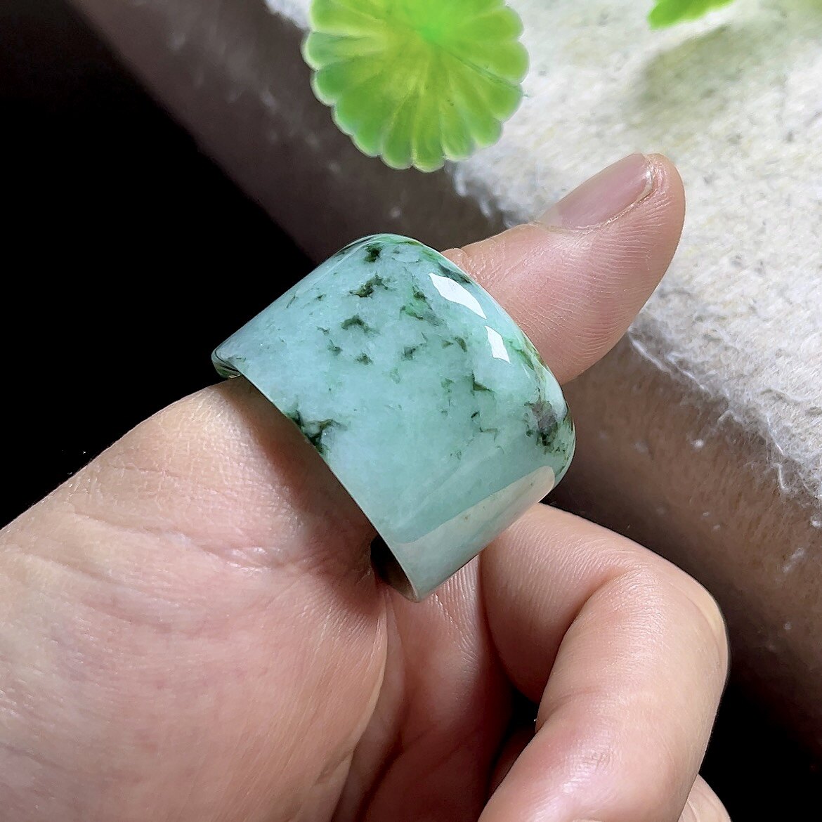 24mm floating flower jade ring for men, jade ring