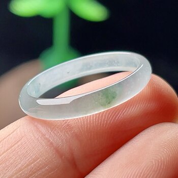 No. 20 natural a-grade high-ice floating green jade ring thin round plain ring floating flower jade ring with certificate