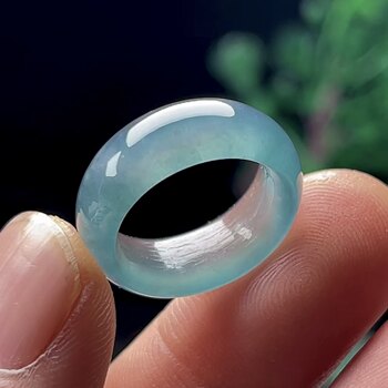 No. 20 natural jade jade ring jieyang gongbaozhen a goods ice species blue water jade ring jade ring for men and women