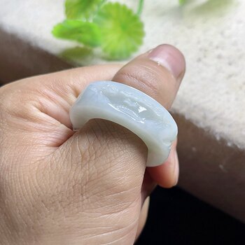 21.5mm natural jadeite landscape finger ring for men