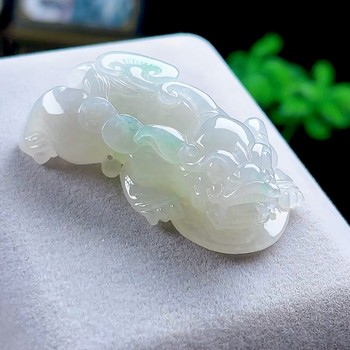 Authentic natural a-grade jade to attract wealth, pixiu jade pendant, burmese jadeite, icy green, ruyi pixiu pendant