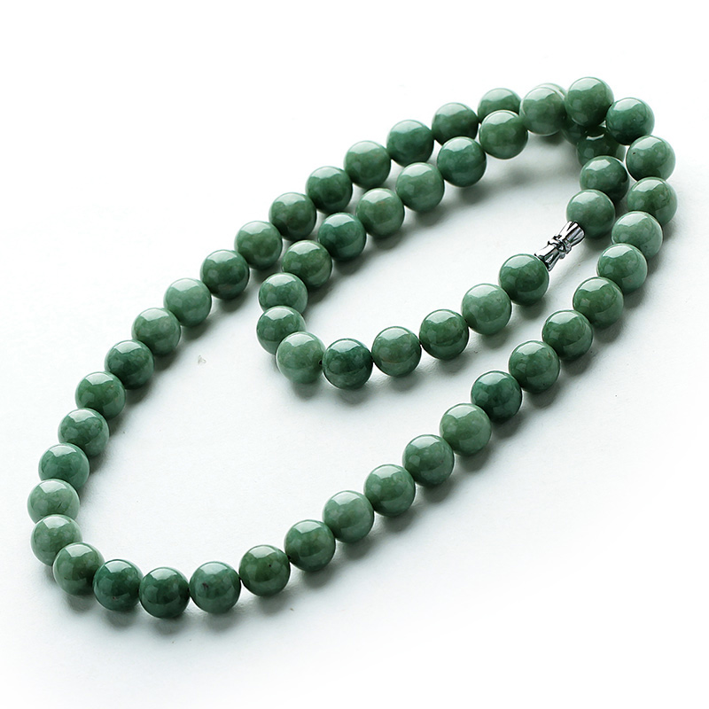 A - Shi A - Men and Women's Jade Necklace Men and Women's Bean - green Natural Jade Necklace Ball hangs 10MM