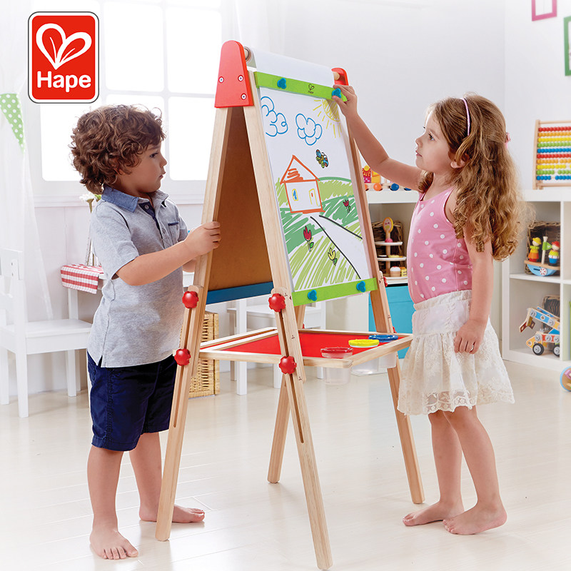 Hape children's drawing board bifacial magnetic small blackboard can lift and write support frame home teaching drawing board baby
