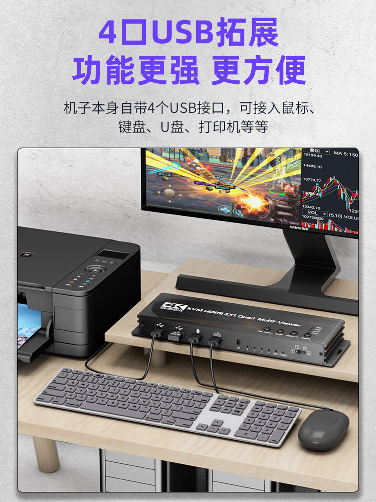 Tengfei Kvm Splitter HDMI Four-In-One-Out Seamless Keyboard Hot-Key Switching No Black Screen 4K Ultra-Clear 4-In-1-Out Four-Screen Splitter USB Sharing Switcher Dnf Monitoring