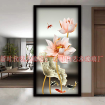 Custom tempered painted art glass partition living room translucent screen frosted process simple lotus entrance background