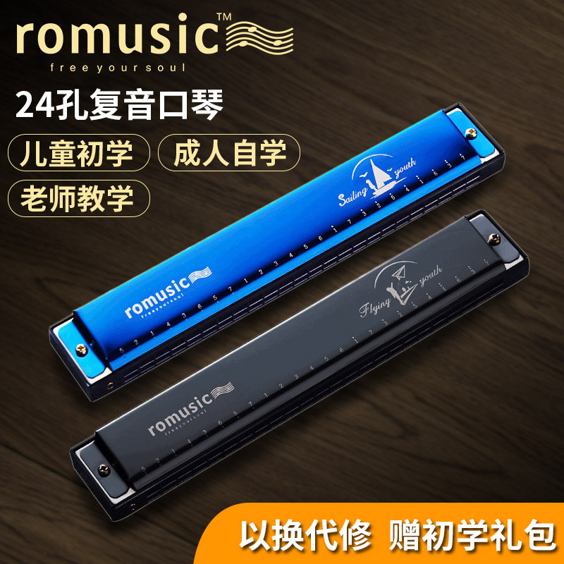 romusic harmonica beginner student 24 hole compound harmonica C tune non-toxic children's harpsichord
