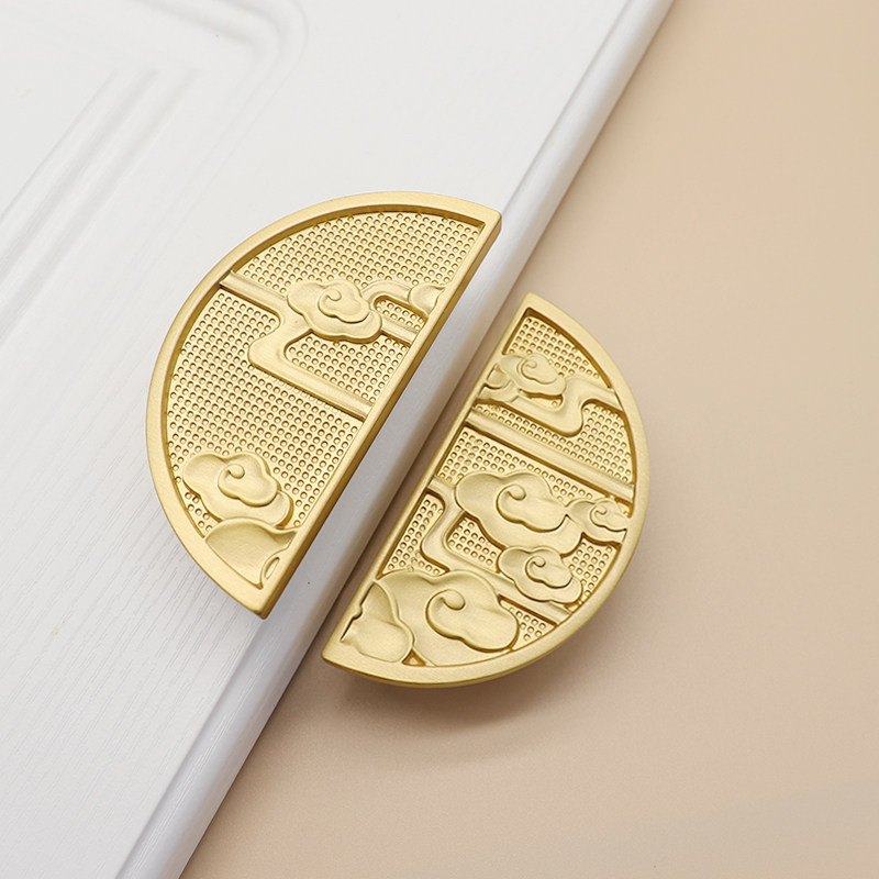 New Chinese-style cabinet door handle brass modern minimalist wardrobe cabinet high-end light luxury drawer European-style pure copper door handle