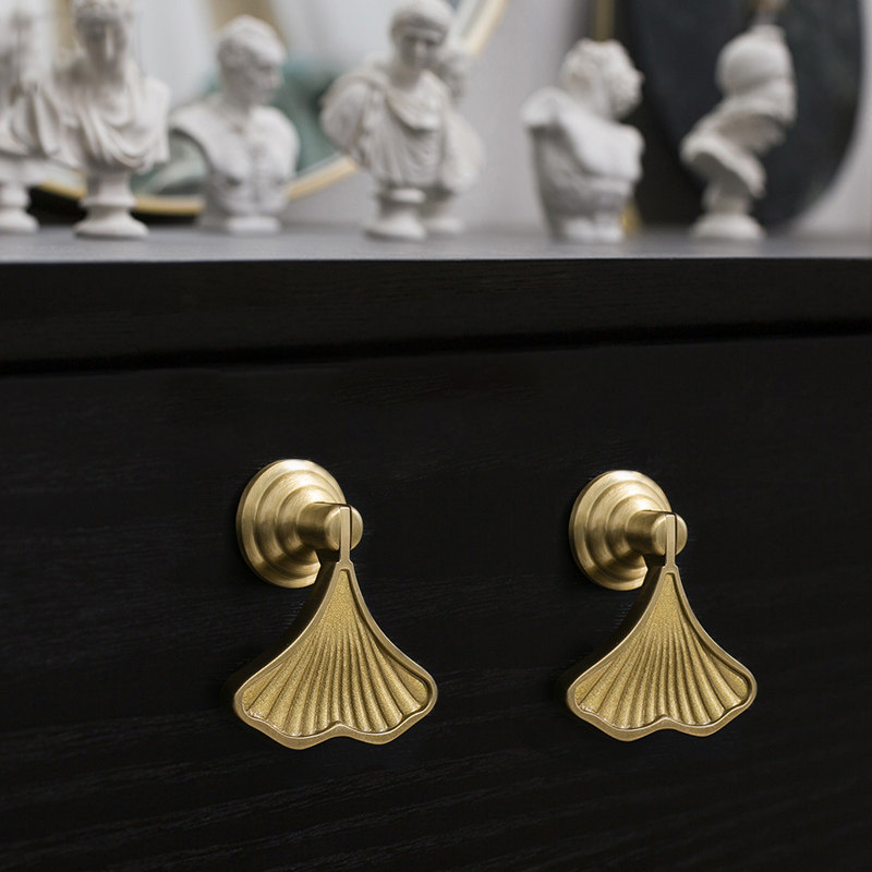 Ginkgo leaf drawer pull hand brass pendant handheld cabinet door closet new Chinese simple American door handle