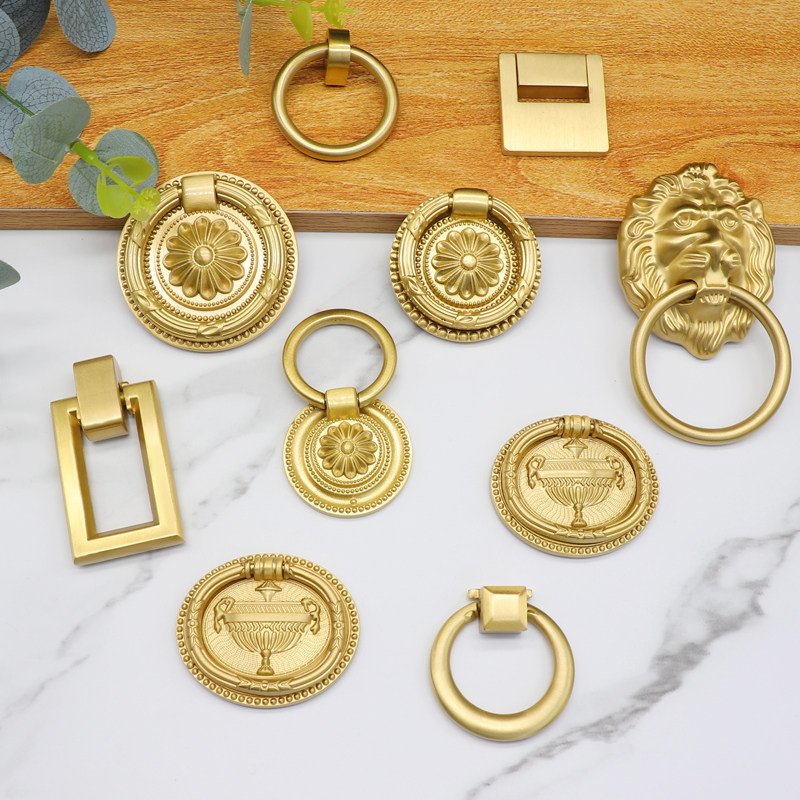 Pure copper handle drawer door modern simple gold European style new Chinese style single hole pendant brass door handle