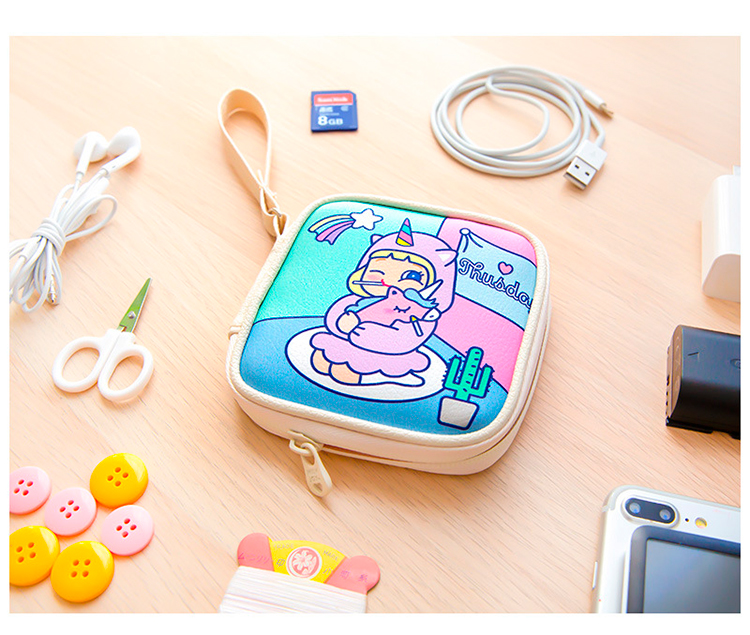 Hàn Quốc dễ thương tai nghe mini nữ kỹ thuật số gói dữ liệu cáp sạc cáp lưu trữ túi tiền xu ví tiền xu - Ví tiền bóp gucci