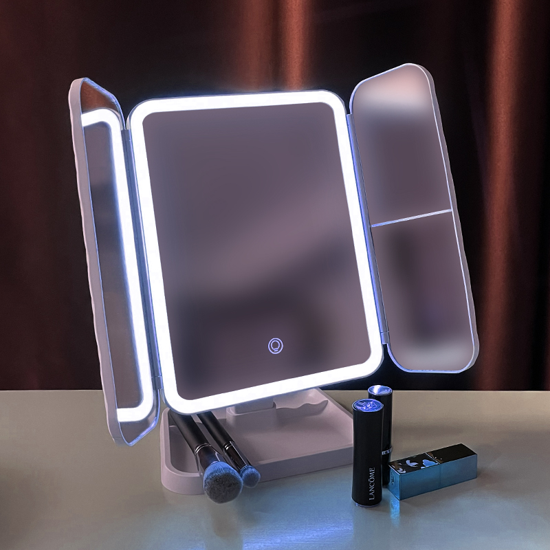 Desktop led makeup mirror with light large desktop fill light beauty makeup vanity mirror portable folding shell mirror dormitory