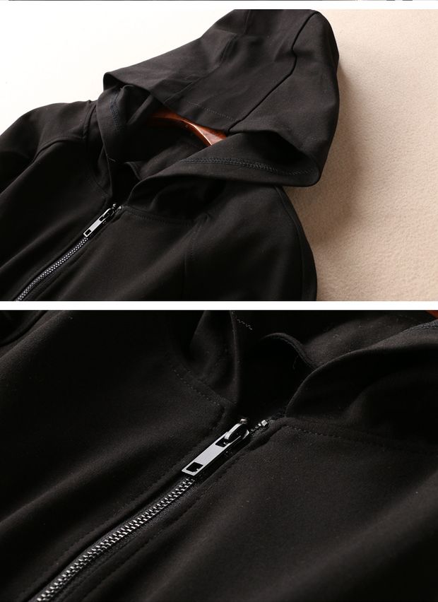 Chất lượng Casual mũ trùm đầu đôi túi mùa thu zip ngắn áo khoác nữ mùa thu áo sơ mi đen lỏng C671 shop áo khoác nữ hàn quốc
