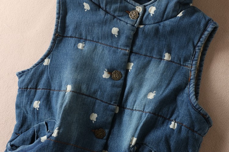 Mùa thu và mùa đông của phụ nữ retro đồng khóa thường áo trùm đầu dày denim cotton vest nữ không tay áo khoác cotton WA3018 áo khoác vest nữ