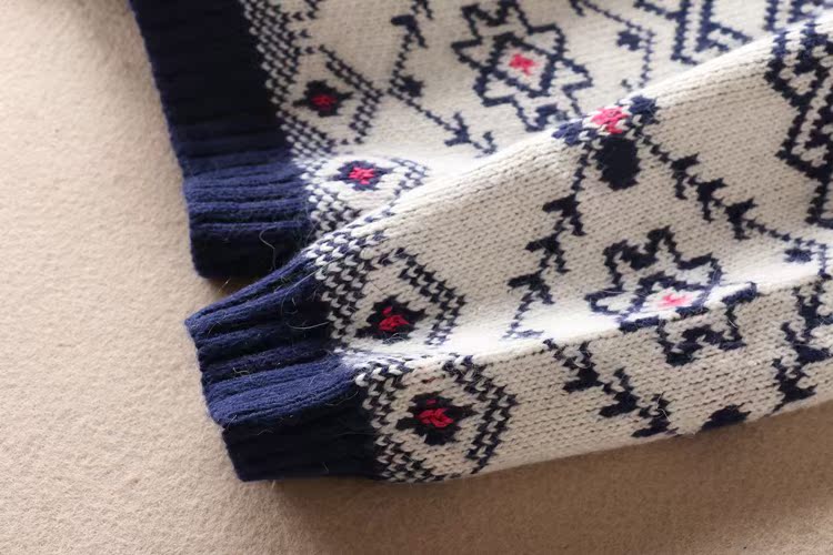 Mùa đông retro đôi jacquard dày cổ tròn áo len áo len nữ dài tay ấm áo dệt kim nữ B163 thời trang công sở nữ cao cấp