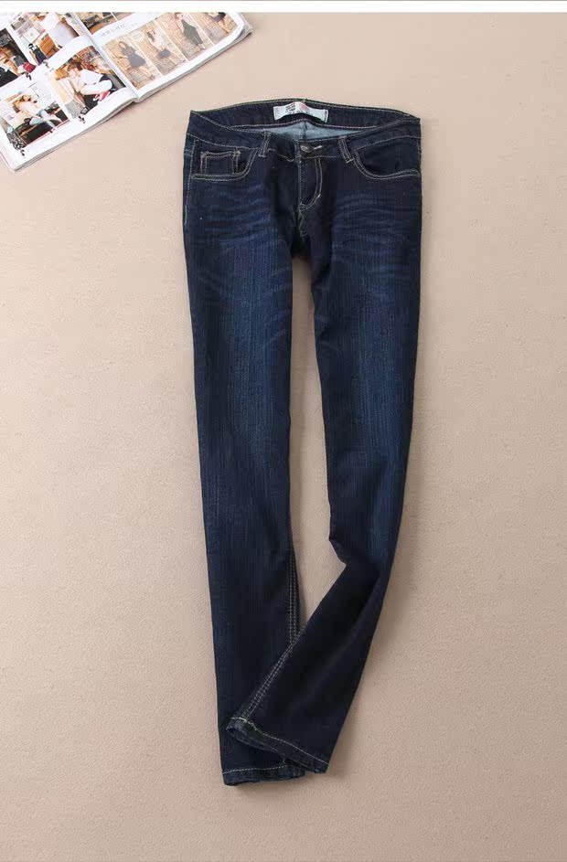 Đặt hàng xuất khẩu Winter Women Dark Scratch Quần jean thẳng giữa eo Joker Quần dày WA307 thoi trang cong so